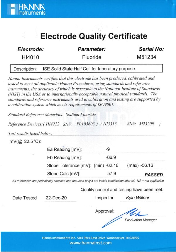 Điện Cực Floride Half-Cell