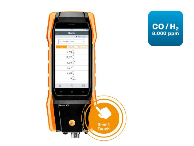 testo 300 flue gas meter (O2, CO, H2 compensation up to 8000ppm)