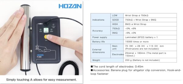 HOZAN F-209 thiết bị kiểm tra điện trở chức năng dây đeo cổ tay - Hình ảnh 3