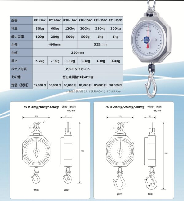 YAWATA SCALE RTU Series Cân treo chính xác cao (30kg ~ 300kg) - 画像 (3)